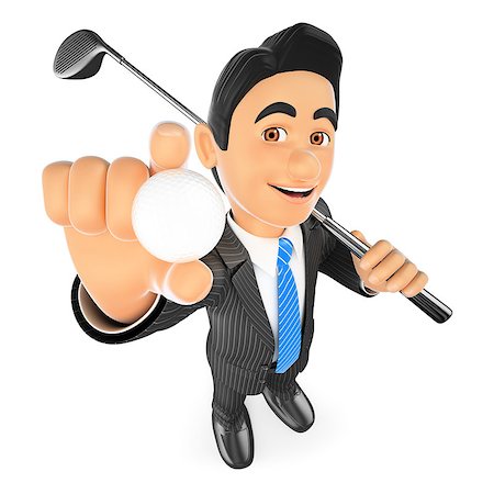 3d business people illustration. Businessman with a ball and a golf club. Isolated white background. Stock Photo - Budget Royalty-Free & Subscription, Code: 400-08695076