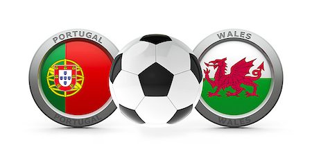 Emblems - Flags of Portugal and Wales with football - isolated on white, represents semifinal Euro 2016, three-dimensional rendering, 3D illustration Stock Photo - Budget Royalty-Free & Subscription, Code: 400-08695606
