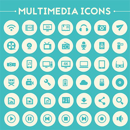 simsearch:400-08818849,k - Trendy flat design big Multimedia icons set on round buttons Foto de stock - Super Valor sin royalties y Suscripción, Código: 400-08695618