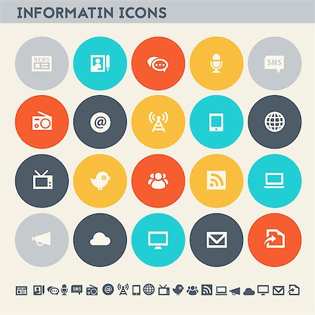 simsearch:400-08696973,k - Modern flat design multicolored information icons collection Photographie de stock - Aubaine LD & Abonnement, Code: 400-08696045