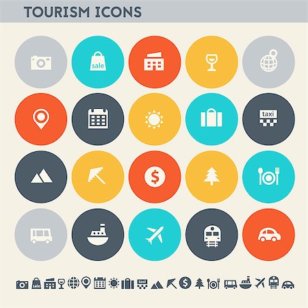 simsearch:400-08653702,k - Modern flat design multicolored tourism icons collection Fotografie stock - Microstock e Abbonamento, Codice: 400-08696049