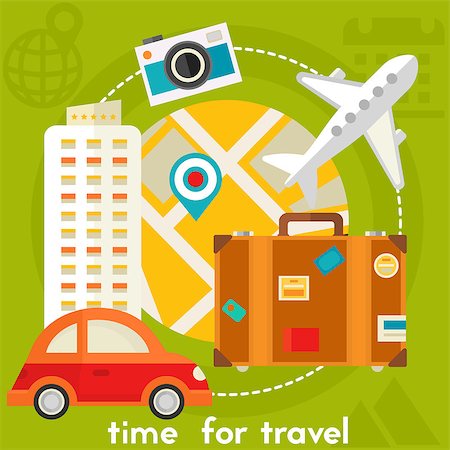 simsearch:400-08696041,k - Time for travel concept banner. Square composition, vector illustration Fotografie stock - Microstock e Abbonamento, Codice: 400-08696041