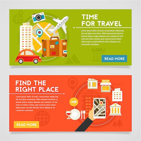 simsearch:400-08696041,k - Time for travel and Find the right place concept banners. Horizontal composition, vector illustrations Fotografie stock - Microstock e Abbonamento, Codice: 400-08696051