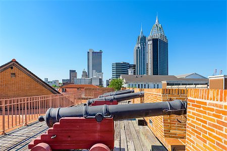 simsearch:400-08508819,k - Mobile, Alabama, USA skyline with historic Fort Conde. Stock Photo - Budget Royalty-Free & Subscription, Code: 400-08696124