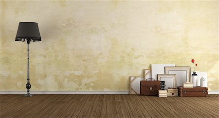 simsearch:400-07574774,k - Empty classic room with vintage objects on wooden floor - 3d rendering Fotografie stock - Microstock e Abbonamento, Codice: 400-08696315