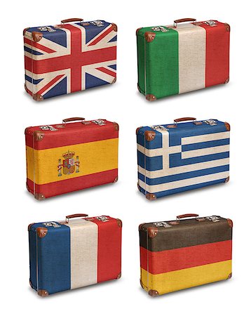 suitcase for italy - Vintage suitcase flags UK Italy Spain Greece France Germany isolated Stock Photo - Budget Royalty-Free & Subscription, Code: 400-08696490