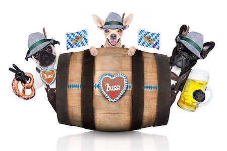 simsearch:400-08163219,k - group or team of bavarian german dogs  with  gingerbread and hat, behind barrel,  isolated on white background , ready for the beer celebration festival in munich Photographie de stock - Aubaine LD & Abonnement, Code: 400-08696847