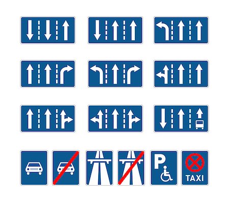 simsearch:400-08508379,k - Set of different blue road signs isolated on white Stock Photo - Budget Royalty-Free & Subscription, Code: 400-08696892