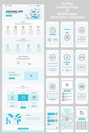 simsearch:400-08645953,k - Responsive landing page or one page website and mobile apps template mockups wireframe workflow collection Stock Photo - Budget Royalty-Free & Subscription, Code: 400-08696925