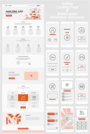 simsearch:400-08645953,k - Responsive landing page or one page website and mobile apps template mockups wireframe workflow collection Stock Photo - Budget Royalty-Free & Subscription, Code: 400-08696926