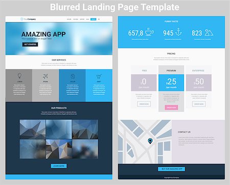 simsearch:400-08645953,k - Material design responsive landing page or one page website template with blurred header Stock Photo - Budget Royalty-Free & Subscription, Code: 400-08696930