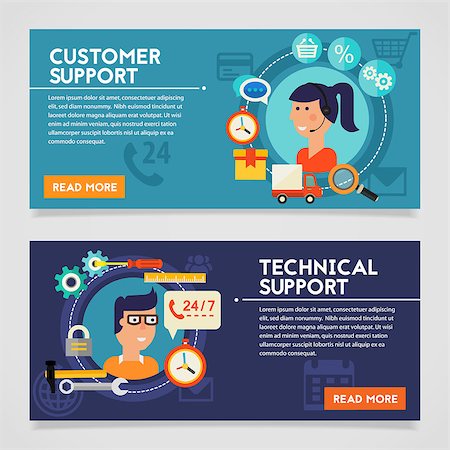 simsearch:400-08647874,k - Customer and Technical Support concept banners. Flat style vector illustration online web banners Photographie de stock - Aubaine LD & Abonnement, Code: 400-08696945