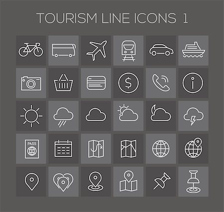 Thin line tourism icons on dark, set 1 Photographie de stock - Aubaine LD & Abonnement, Code: 400-08696957