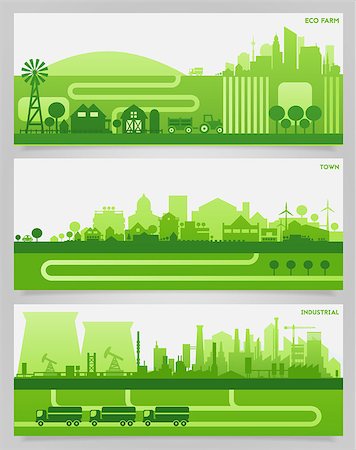 Vector horizontal banners skyline Kit with various parts of city - factories, refineries, power plants and small towns or suburbs. Illustration divided on layers for create parallax effect Stock Photo - Budget Royalty-Free & Subscription, Code: 400-08696963