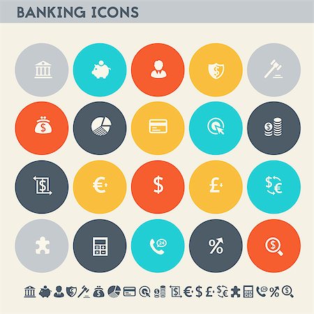 simsearch:400-08696973,k - Modern flat design multicolored banking icons collection Photographie de stock - Aubaine LD & Abonnement, Code: 400-08696982