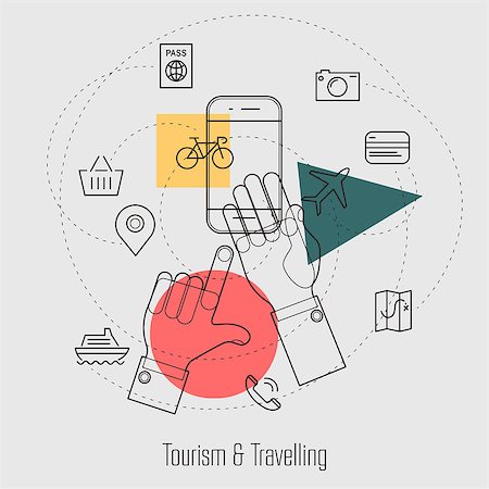 Tourism and Travelling Line Concept Webdesign Illustration Template Icons Collection Stock Photo - Budget Royalty-Free & Subscription, Code: 400-08696999