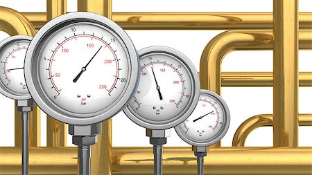 3d illustration of manometers and brass pipes at background Stock Photo - Budget Royalty-Free & Subscription, Code: 400-08697224