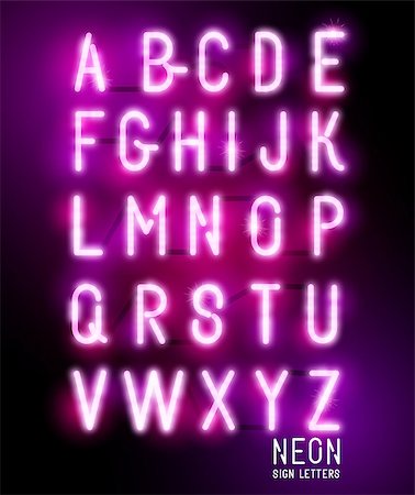 Retro glowing neon pink sign letters. Vector alphabet. Stock Photo - Budget Royalty-Free & Subscription, Code: 400-08697273