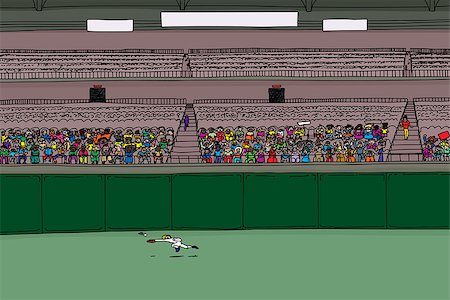 Outfielder leaping for ball in large cartoon illustration of stadium with blank scoreboard signs Stock Photo - Budget Royalty-Free & Subscription, Code: 400-08697287