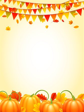Autumn season background with colorful leaves, orange pumpkins and carnival paper garlands Stock Photo - Budget Royalty-Free & Subscription, Code: 400-08697364