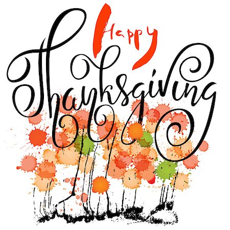 simsearch:400-09120783,k - Happy Thanksgiving Day lettering. Vector illustration. Watercolor colorful drops. Autumn background. Stock Photo - Budget Royalty-Free & Subscription, Code: 400-08697520