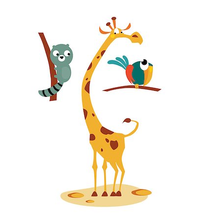 simsearch:400-04186391,k - Lemour, Giraffe and Bird. Set of tropical animals vector illustrations in flat style Stock Photo - Budget Royalty-Free & Subscription, Code: 400-08697569