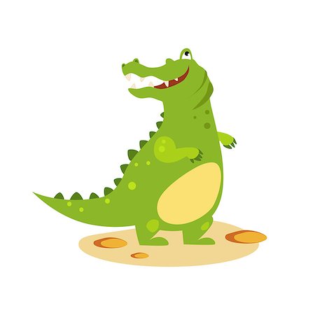 Funny green cartoon crocodile standing and looking up, vector illustration in flat style. Stock Photo - Budget Royalty-Free & Subscription, Code: 400-08697571