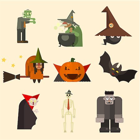 simsearch:400-07210691,k - Collection of scary halloween characters, vector illustration set in flat style Stock Photo - Budget Royalty-Free & Subscription, Code: 400-08697606