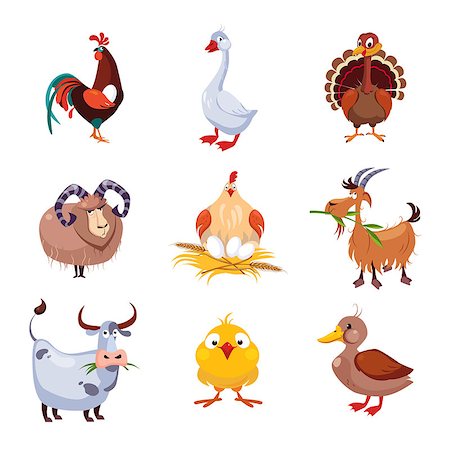 simsearch:400-07658500,k - Farm birds and animals flat style vector collection Stock Photo - Budget Royalty-Free & Subscription, Code: 400-08697616