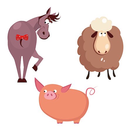 Donkey, Pig and Sheep. Farm Animals Vector Illustration Stock Photo - Budget Royalty-Free & Subscription, Code: 400-08697618