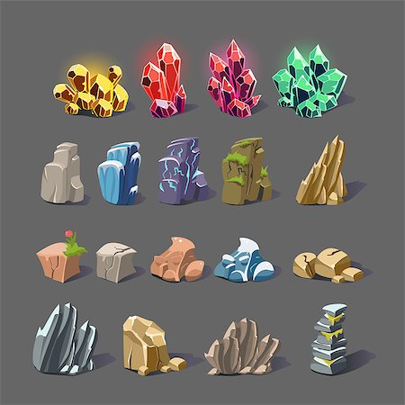 Set of magic crystals, stones, rocks collection of icons vector illustration Stock Photo - Budget Royalty-Free & Subscription, Code: 400-08697635