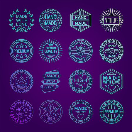 Vector illustration set of linear badges and logo design elements - hand made, made with love and handcrafted Stock Photo - Budget Royalty-Free & Subscription, Code: 400-08697648