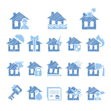 Property insurance icon set. Vector illustration in flat design Stock Photo - Budget Royalty-Free & Subscription, Code: 400-08697659