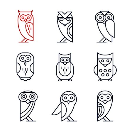 Set of owl logos and emblems design elements, vector illustration collection in line style Stock Photo - Budget Royalty-Free & Subscription, Code: 400-08697666