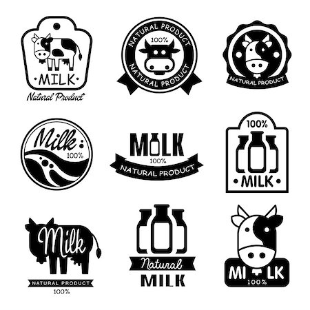 simsearch:400-08262916,k - Set of milk and dairy farm product logo labels, black and white elements in flat style Photographie de stock - Aubaine LD & Abonnement, Code: 400-08697687