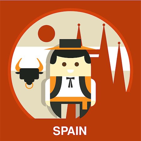 simsearch:400-08712142,k - Traditional Spanish man in national costume in flat style, vector illustration Stockbilder - Microstock & Abonnement, Bildnummer: 400-08697695