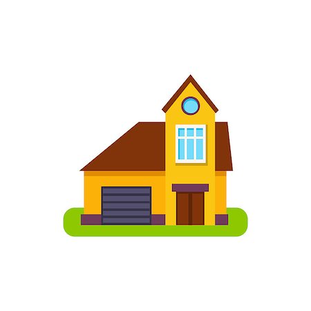 One Window Suburban House Exterior Design With Garage Primitive Geometric Flat Vector Drawing Isolated On White Background Stock Photo - Budget Royalty-Free & Subscription, Code: 400-08697726