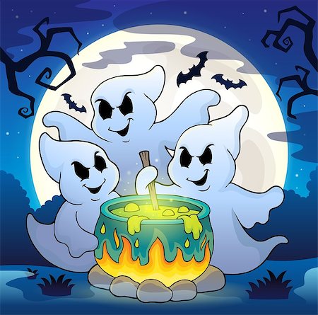 simsearch:400-04620860,k - Ghosts stirring potion theme image 2 - eps10 vector illustration. Stock Photo - Budget Royalty-Free & Subscription, Code: 400-08697799