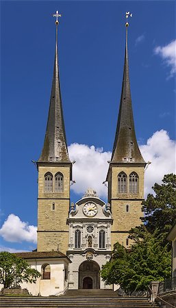 The Church of St. Leodegar is the most important church and a landmark in the city of Lucerne, Switzerland. It was built in parts from 1633 to 1639 on the foundation of the Roman basilica Stock Photo - Budget Royalty-Free & Subscription, Code: 400-08692841
