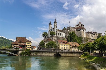 river aare - Aarburg Castle located high above the Aarburg on a steep, rocky hillside, Switzerland Stock Photo - Budget Royalty-Free & Subscription, Code: 400-08692843