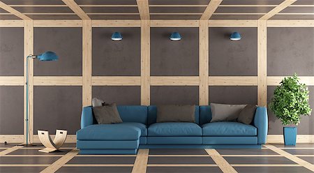 simsearch:400-06396170,k - Contemporary living room with wall,floor and ceiling in concrete and wooden paneling - 3d rendering Photographie de stock - Aubaine LD & Abonnement, Code: 400-08692945