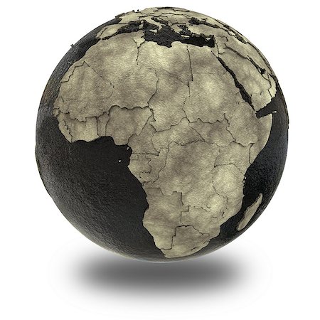 simsearch:400-08693180,k - Africa on 3D model of planet Earth with black oily oceans and concrete continents with embossed countries. Concept of petroleum industry or global enviromental disaster. 3D illustration isolated on white background with shadow. Stock Photo - Budget Royalty-Free & Subscription, Code: 400-08693179