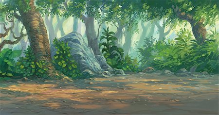 forest cartoon illustration - forest painting Stock Photo - Budget Royalty-Free & Subscription, Code: 400-08693222