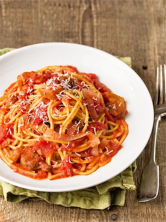 pancetta - close up of rustic italian bucatini amatriciana Stock Photo - Budget Royalty-Free & Subscription, Code: 400-08693391