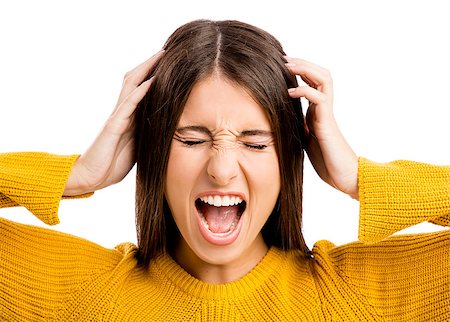 portrait screaming girl - Portrait of a stressed young girl yelling Stock Photo - Budget Royalty-Free & Subscription, Code: 400-08693491