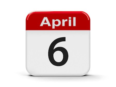 Calendar web button - Sixth of April - International Day of Sport, three-dimensional rendering Stock Photo - Budget Royalty-Free & Subscription, Code: 400-08693778