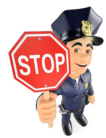 simsearch:400-08262697,k - 3d security forces people illustration. Policeman with a stop sign. Isolated white background. Stockbilder - Microstock & Abonnement, Bildnummer: 400-08693819