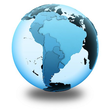 simsearch:400-08729854,k - South America on translucent model of planet Earth with visible continents blue shaded countries. 3D illustration isolated on white background with shadow. Photographie de stock - Aubaine LD & Abonnement, Code: 400-08693828
