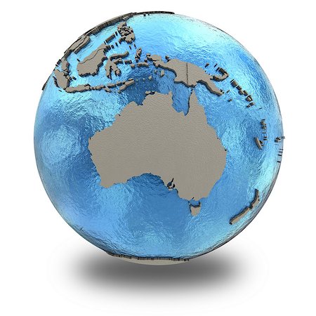 simsearch:400-08429848,k - Australia on 3D model of blue Earth with embossed countries and blue ocean. 3D illustration isolated on white background with shadow. Foto de stock - Royalty-Free Super Valor e Assinatura, Número: 400-08693823