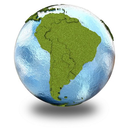 simsearch:400-08729866,k - South America on 3D model of planet Earth with grassy continents with embossed countries and blue ocean. 3D illustration isolated on white background with shadow. Foto de stock - Super Valor sin royalties y Suscripción, Código: 400-08693830